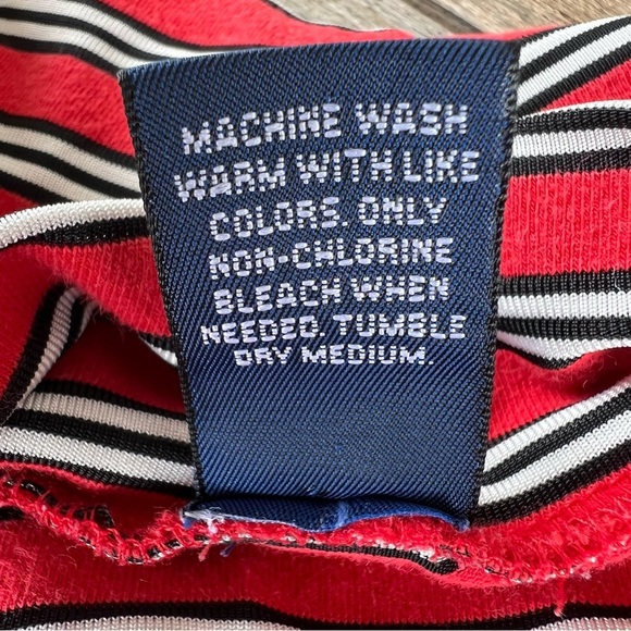 Vintage Gap Stripe Mock Neck Long Sleeve Top 90s Red Black White Stretch Large - Picture 8 of 8